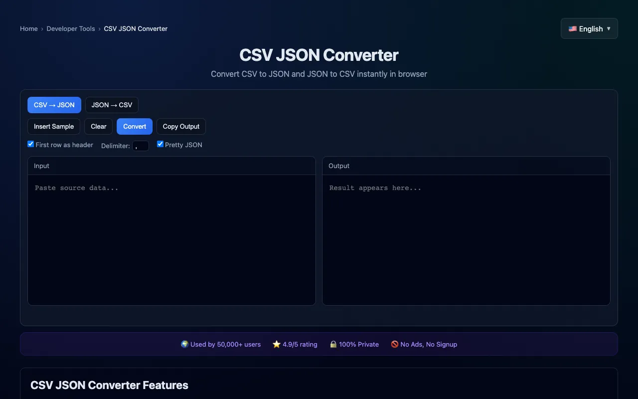 CSV JSON 转换截图