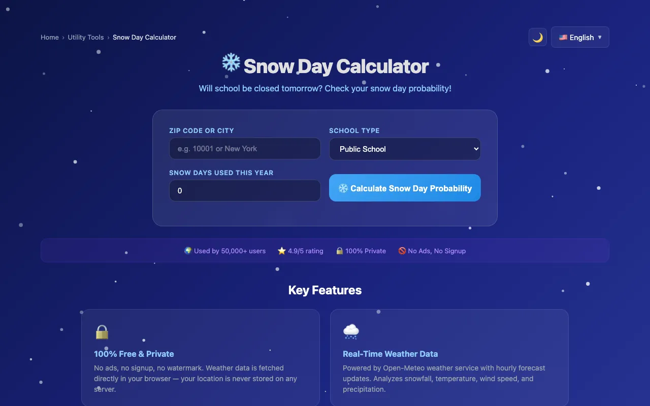 Snow Day Calculator Screenshot